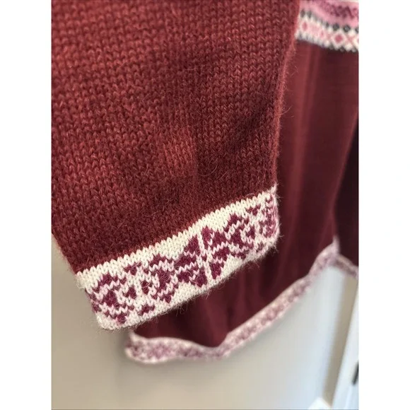 Artesania Hooded Pullover Fair Isle Sweater Lace Up Alpaca Women's Size L Peru - Picture 12 of 15